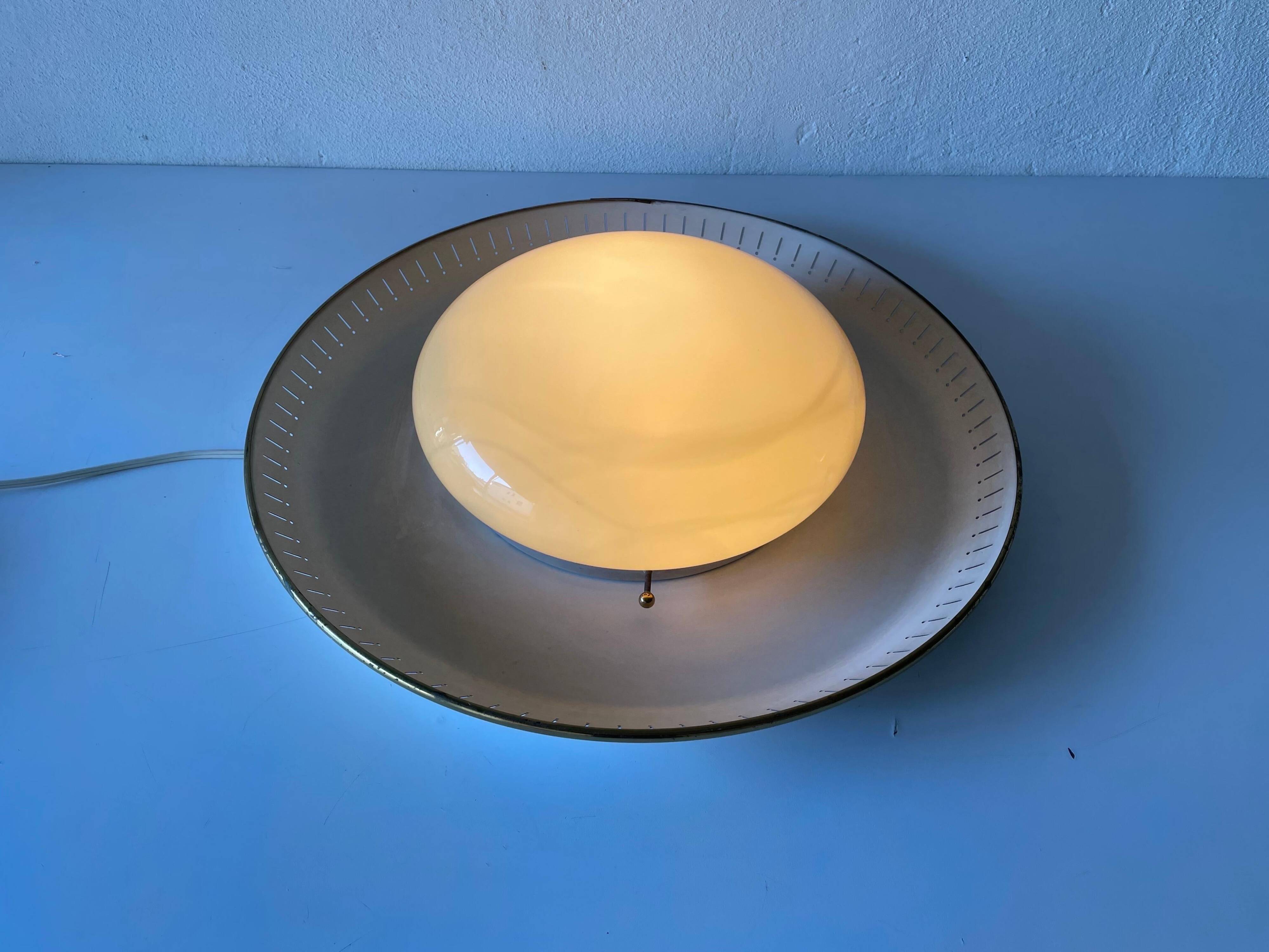 Brass disc and glass clip lamp from the mid-century by Hillebrand, 1950s, Germany.
