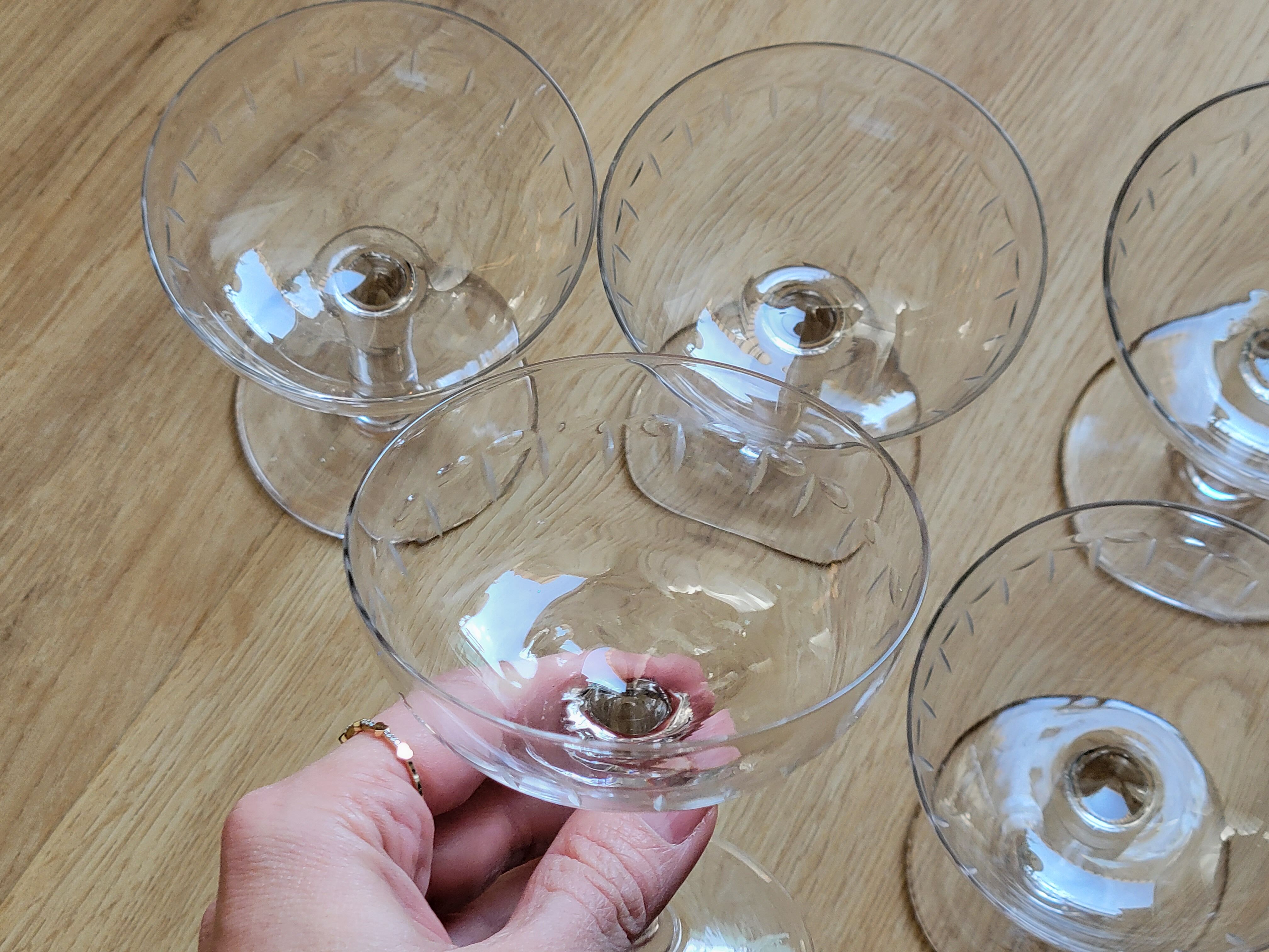6 old champagne glasses 1930 in blown and cut glass