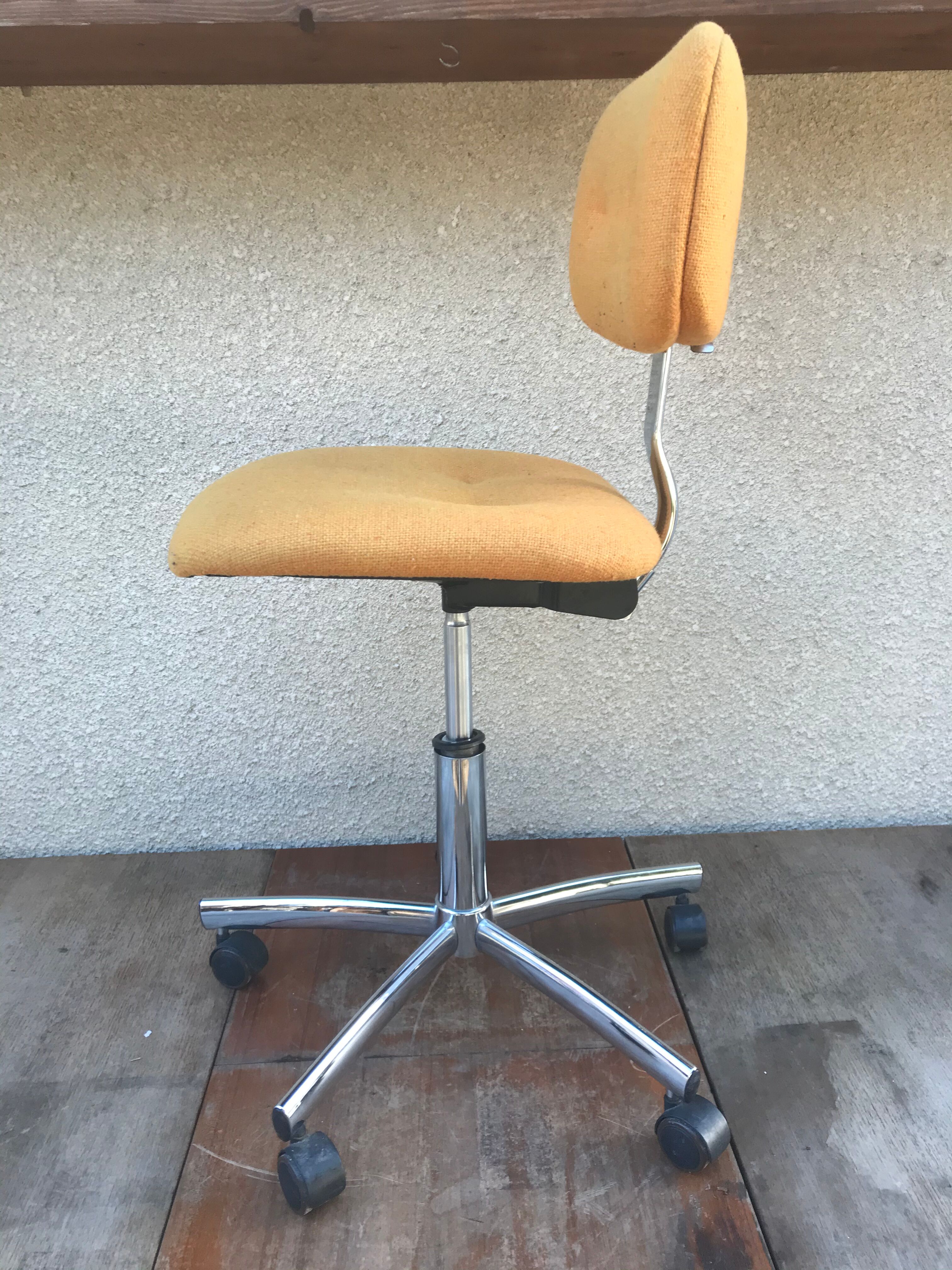 Former strafor adjustable metal chrome office chair - yellow fabric seat