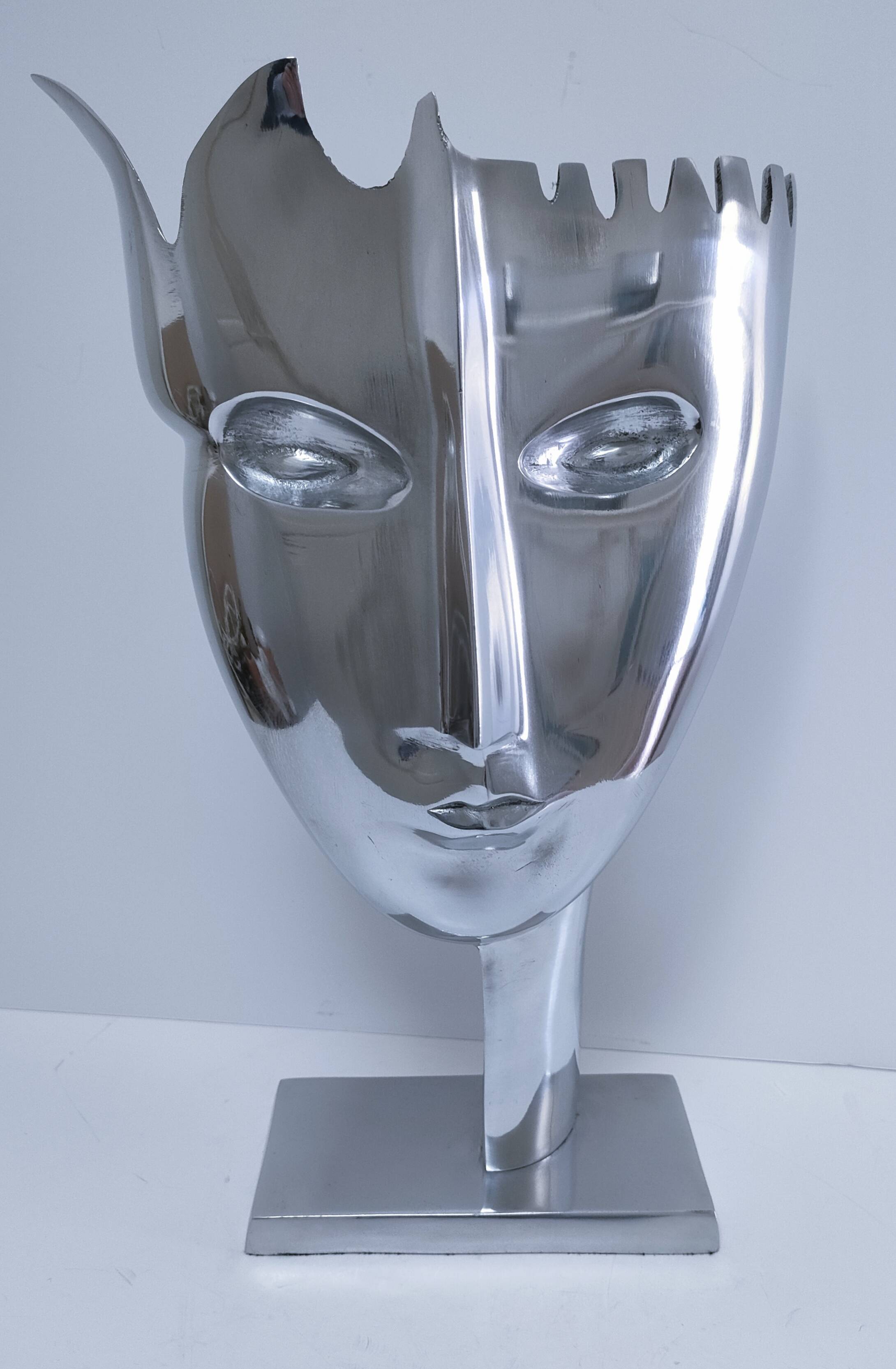 sculpture visage stylisé métal h.34,5 cm design contemporain