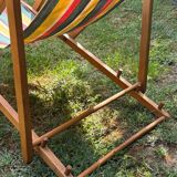 Transat/ chilienne vintage en bois avec repose-pieds — Années 60