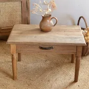 Old farmhouse coffee table in raw solid oak - 1 large drawer