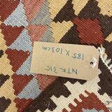 Geometric Kilim Runner Rug, Handmade Wool Contemporary Rug 185 x 103 cm