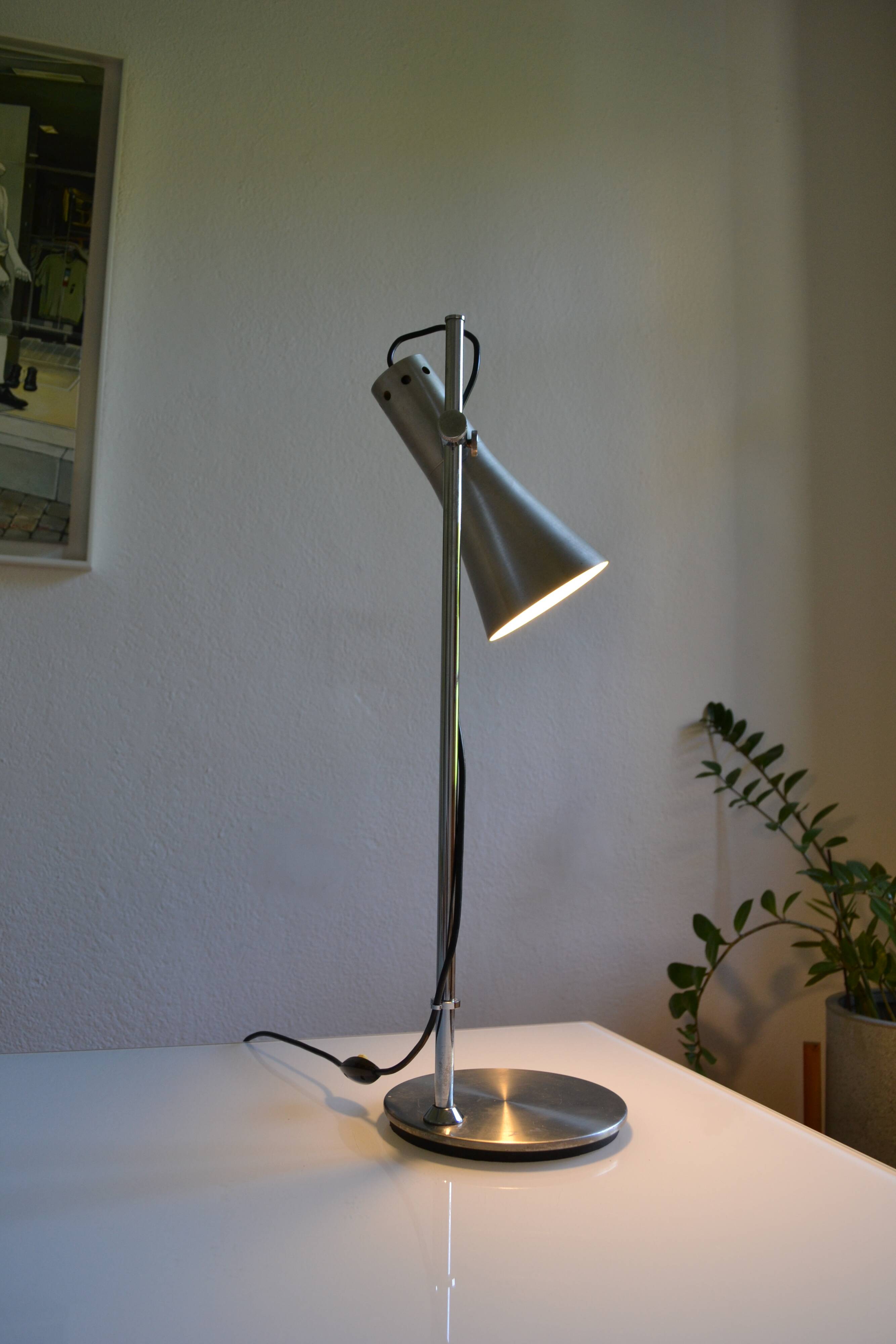 Brushed aluminium and chrome metal desk lamp 70's 1970