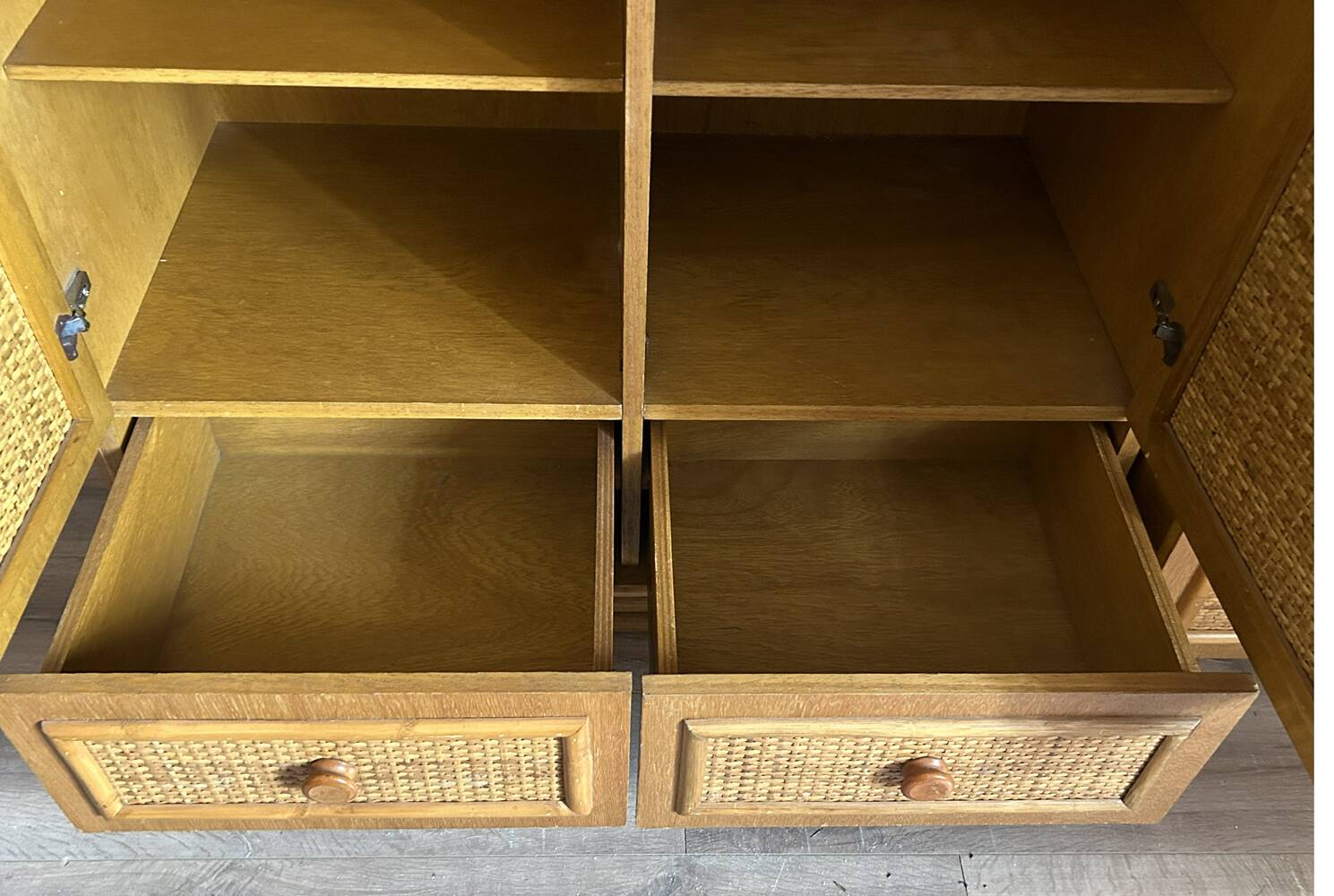 Vintage wardrobe, bamboo and rattan, Maugrion for Roche Bobois, 1980s