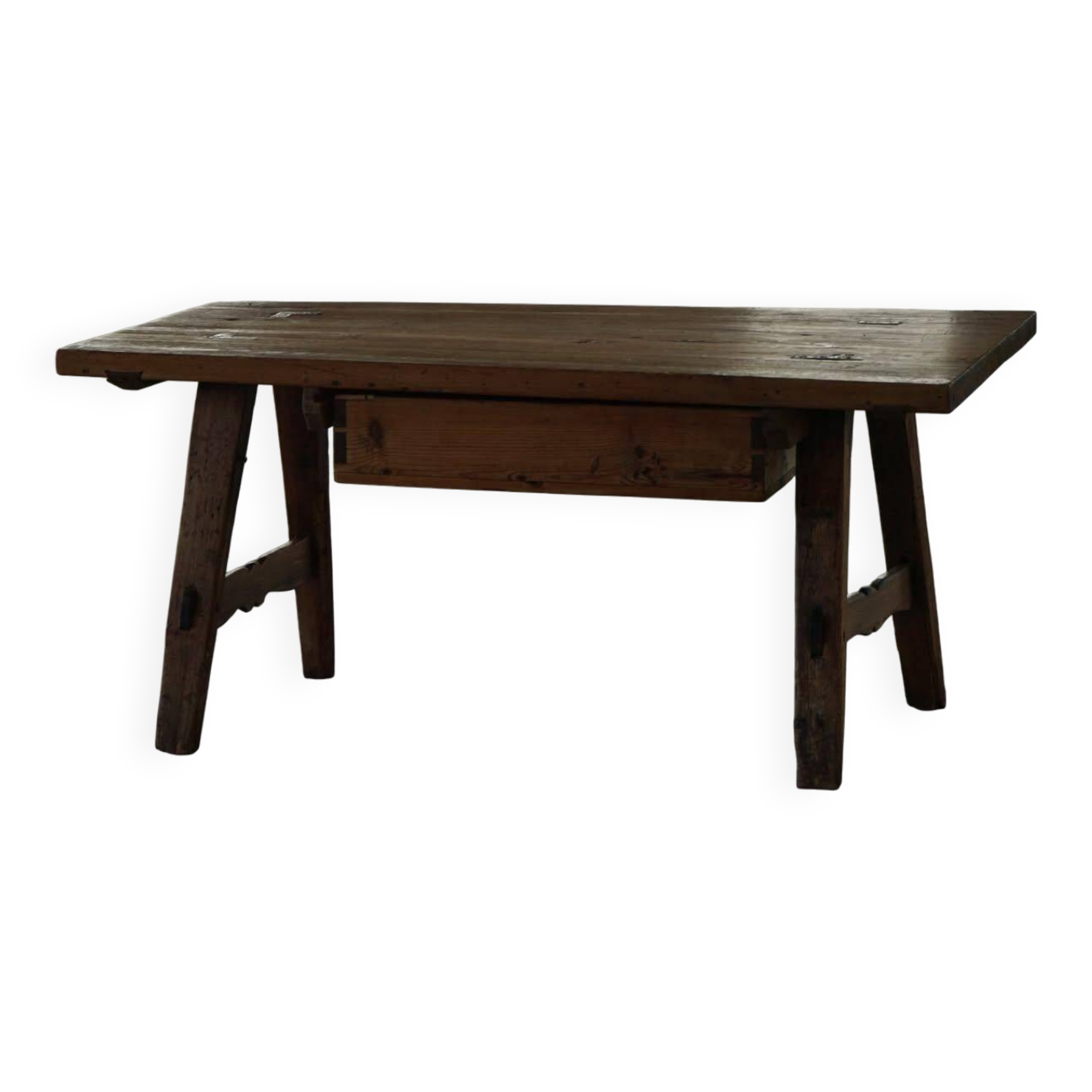 Dining table / desk in primitive French pine from the 18th century with a drawer.