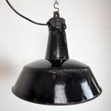Industrial Black Enamel Factory Lamp with Cast Iron Top, 1950s