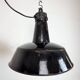 Industrial Black Enamel Factory Lamp with Cast Iron Top, 1950s