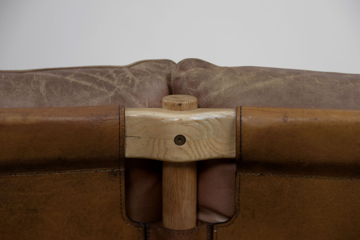 Vintage scandinavian oak & leather 2-seater Safari sofa, 1960s