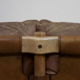 Vintage scandinavian oak & leather 2-seater Safari sofa, 1960s