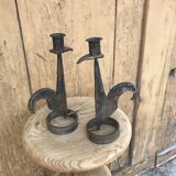 Signed zoomorphic iron candle holders