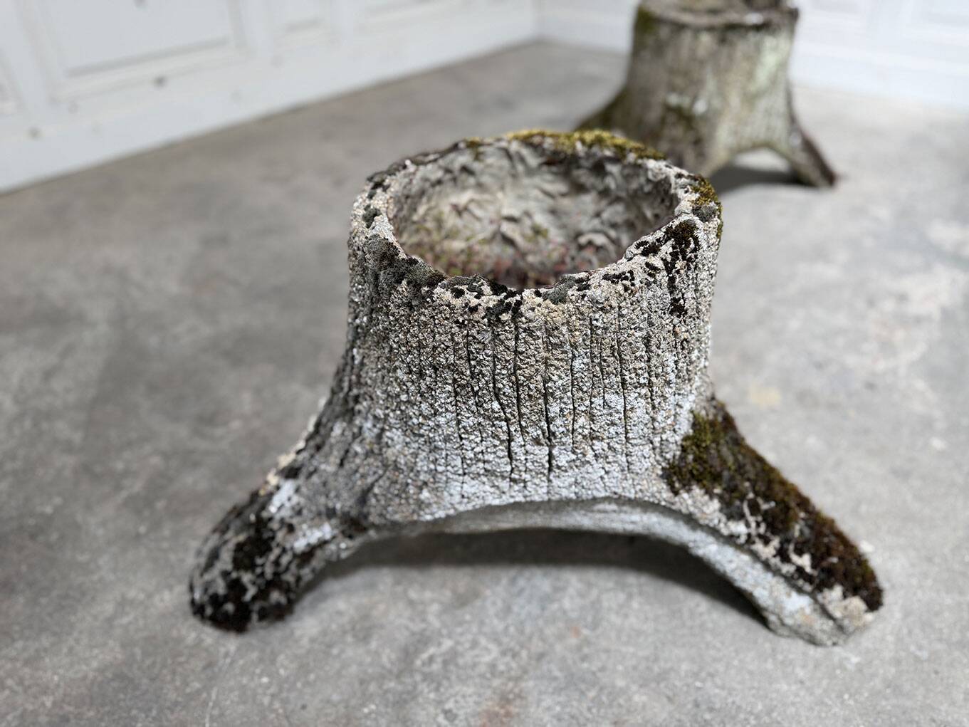 Pair of 50's wooden effect concrete planters