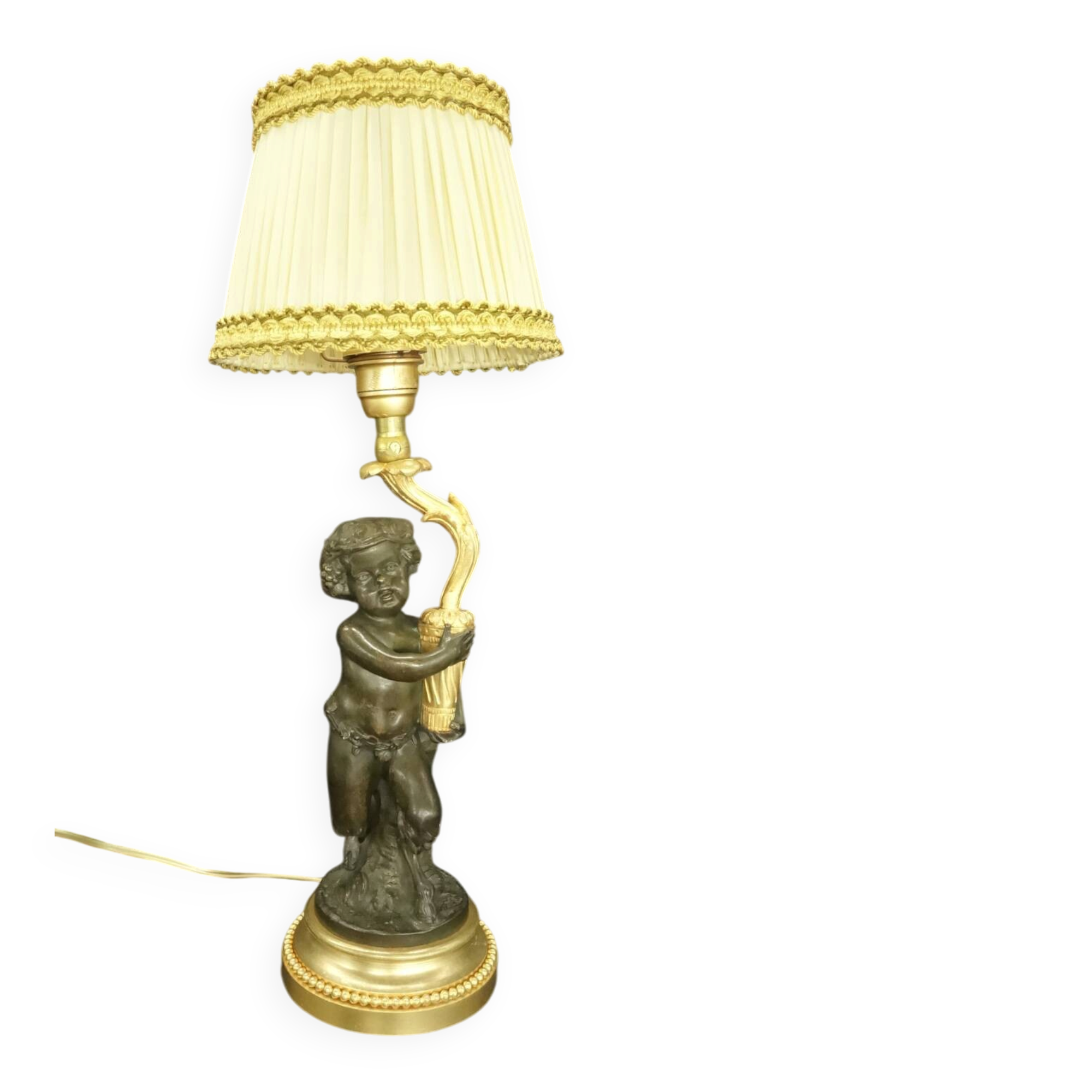 Faun lamp in Clodion style, Louis XVI, early 1900s - gilded and patinated bronze.