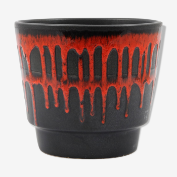 Red and black Fat Lava flower pot  1970 s