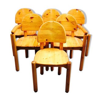 Massive set of 4 chairs and 2 chairs "Rainer Daumiller" 1970.