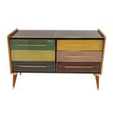 Italain Sideboard Made Of Solid Wood And Covered With Colored Glass 1950S