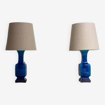 Ensemble de deux lampes de table vintage bleu cobalt