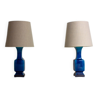 Set of two cobalt blue vintage table lamps