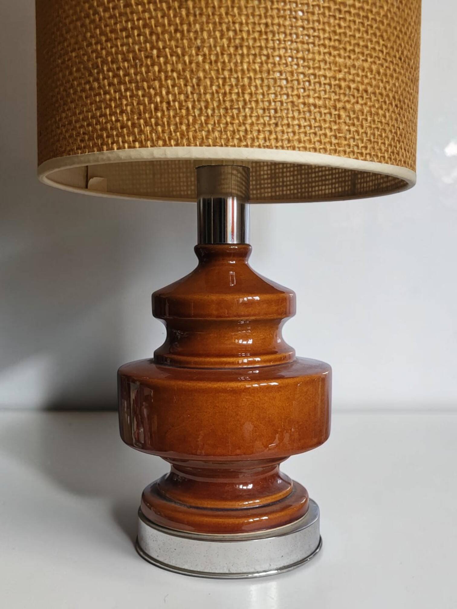 Vintage table lamp in glazed ceramic and chrome metal – 1970s