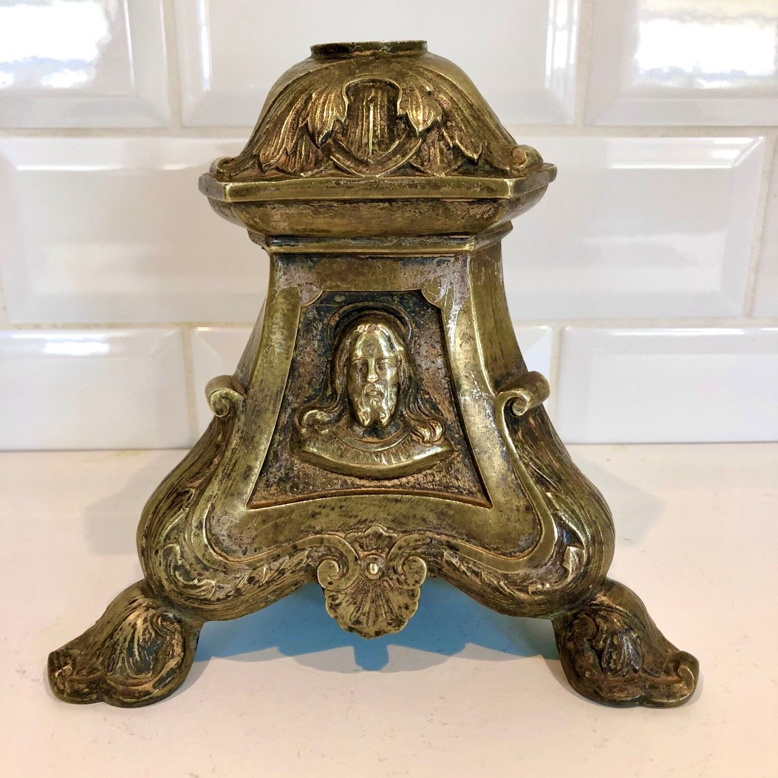 Silver bronze church candelabra