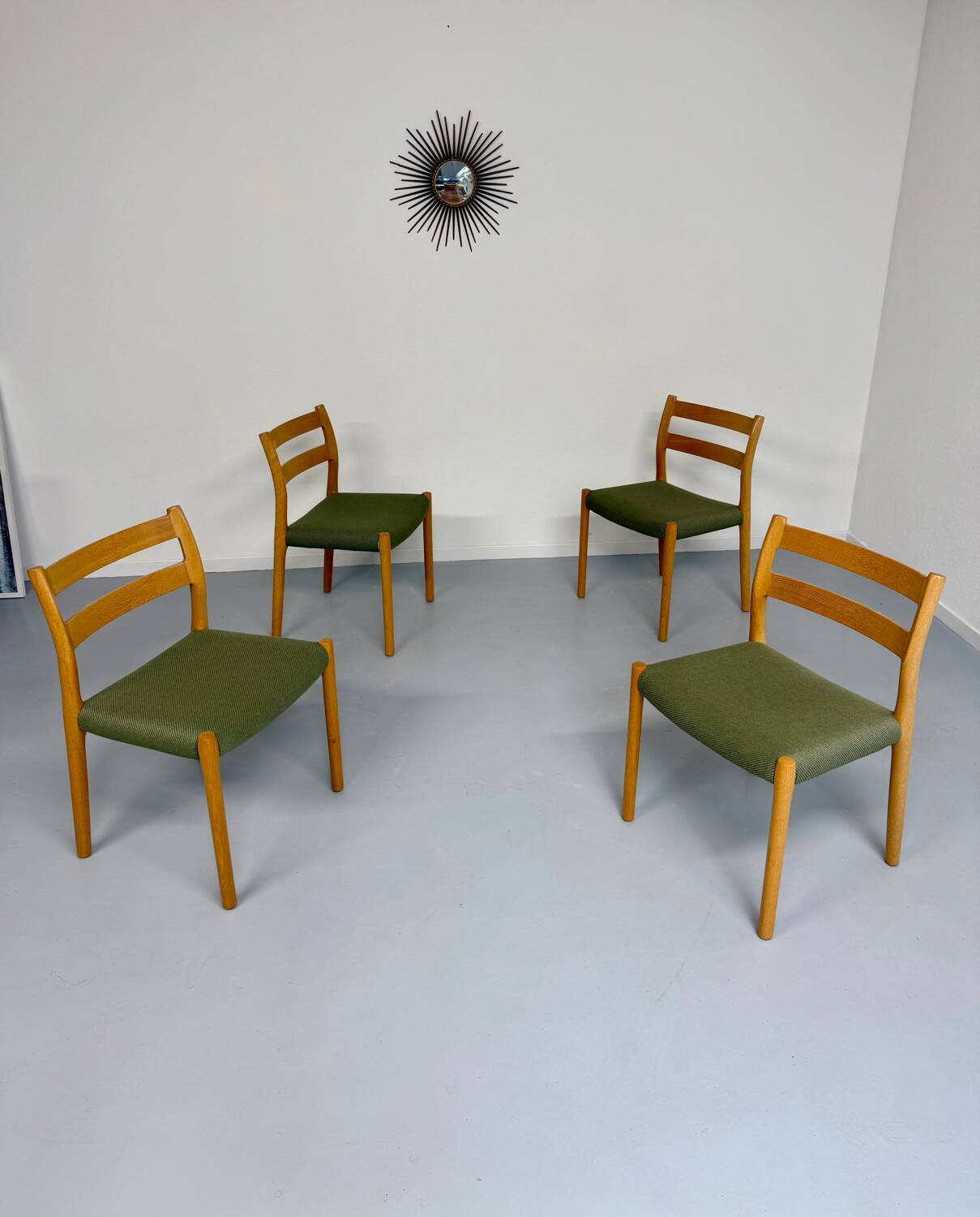Set of 4 beech chairs designed by Niels Otto Møller, solid vintage beech