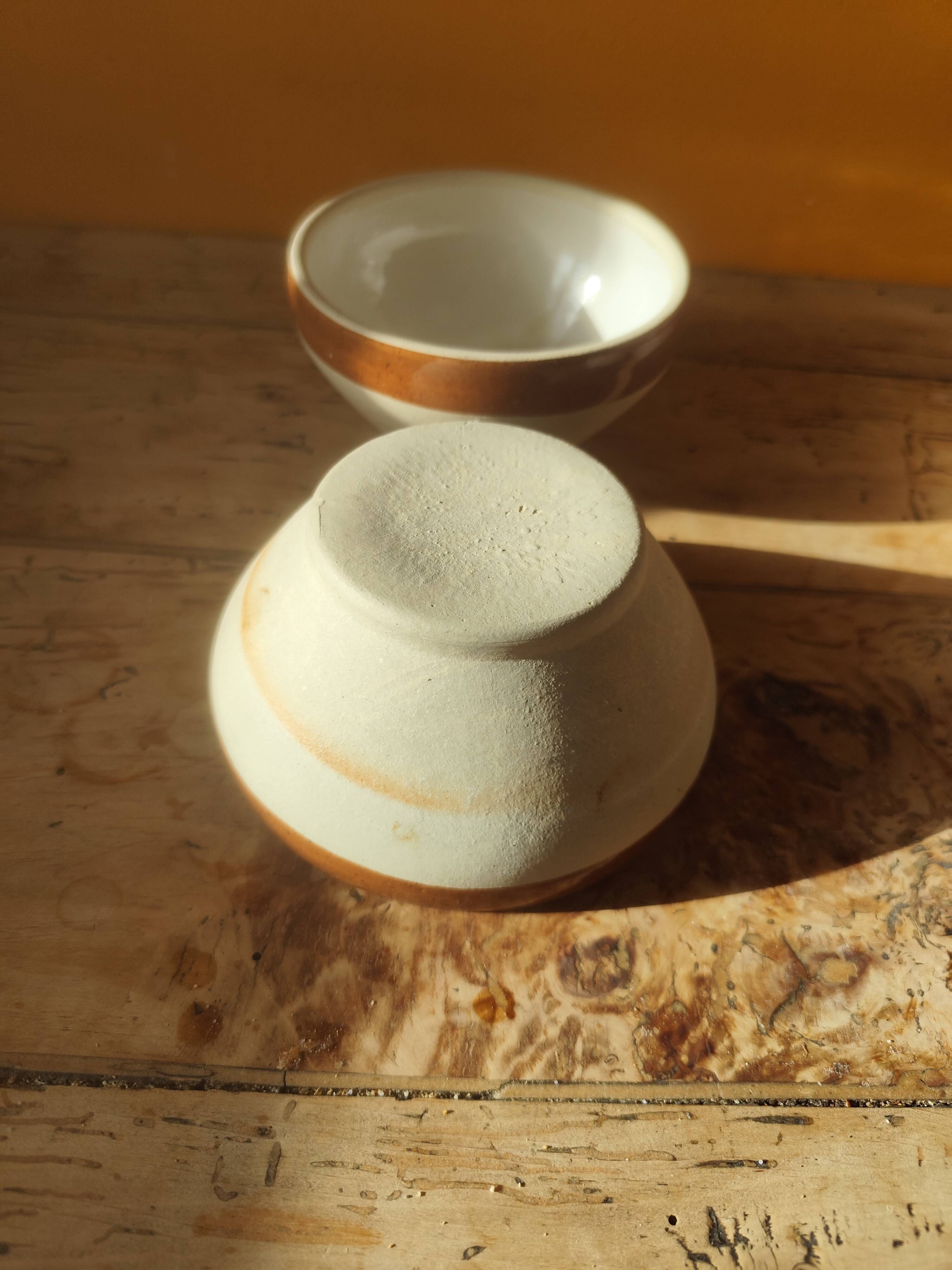 Set of 2 small stoneware bowls from Digoin, rustic serving bowls