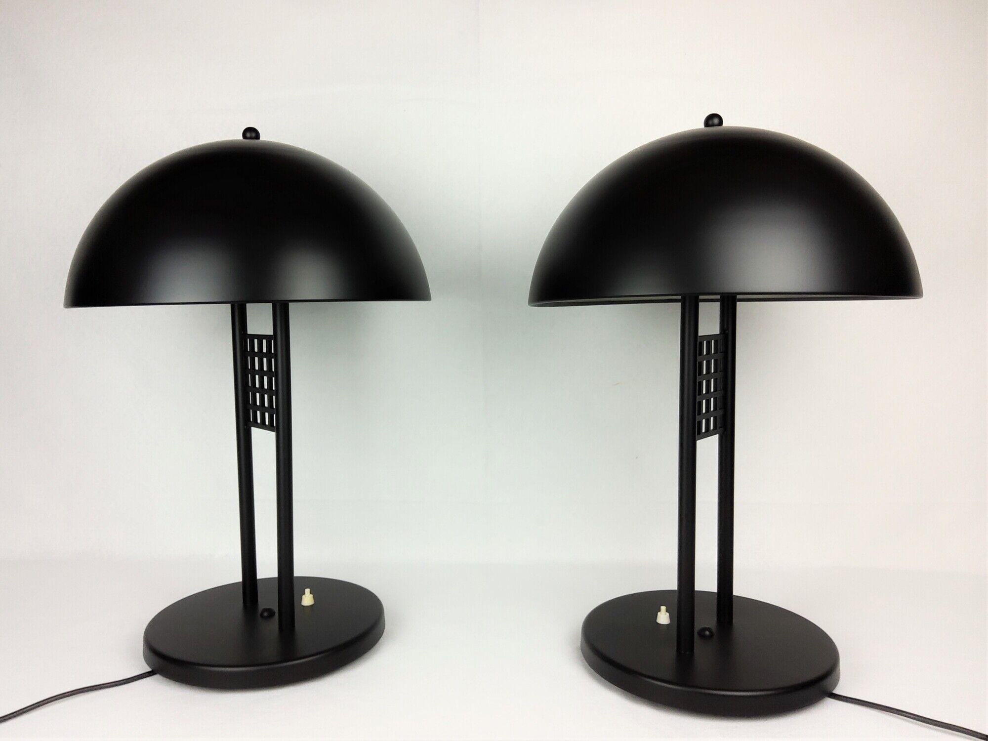 Pair of vintage table lamps, black lace-up metal 1980