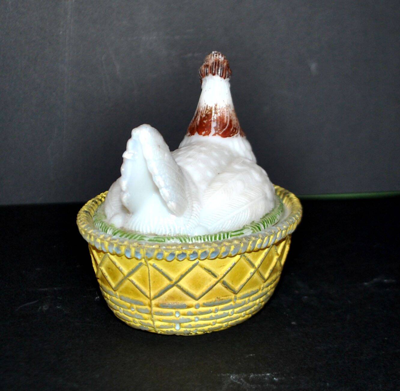 Portieux painted opaline glass hen candy box