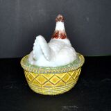 Portieux painted opaline glass hen candy box