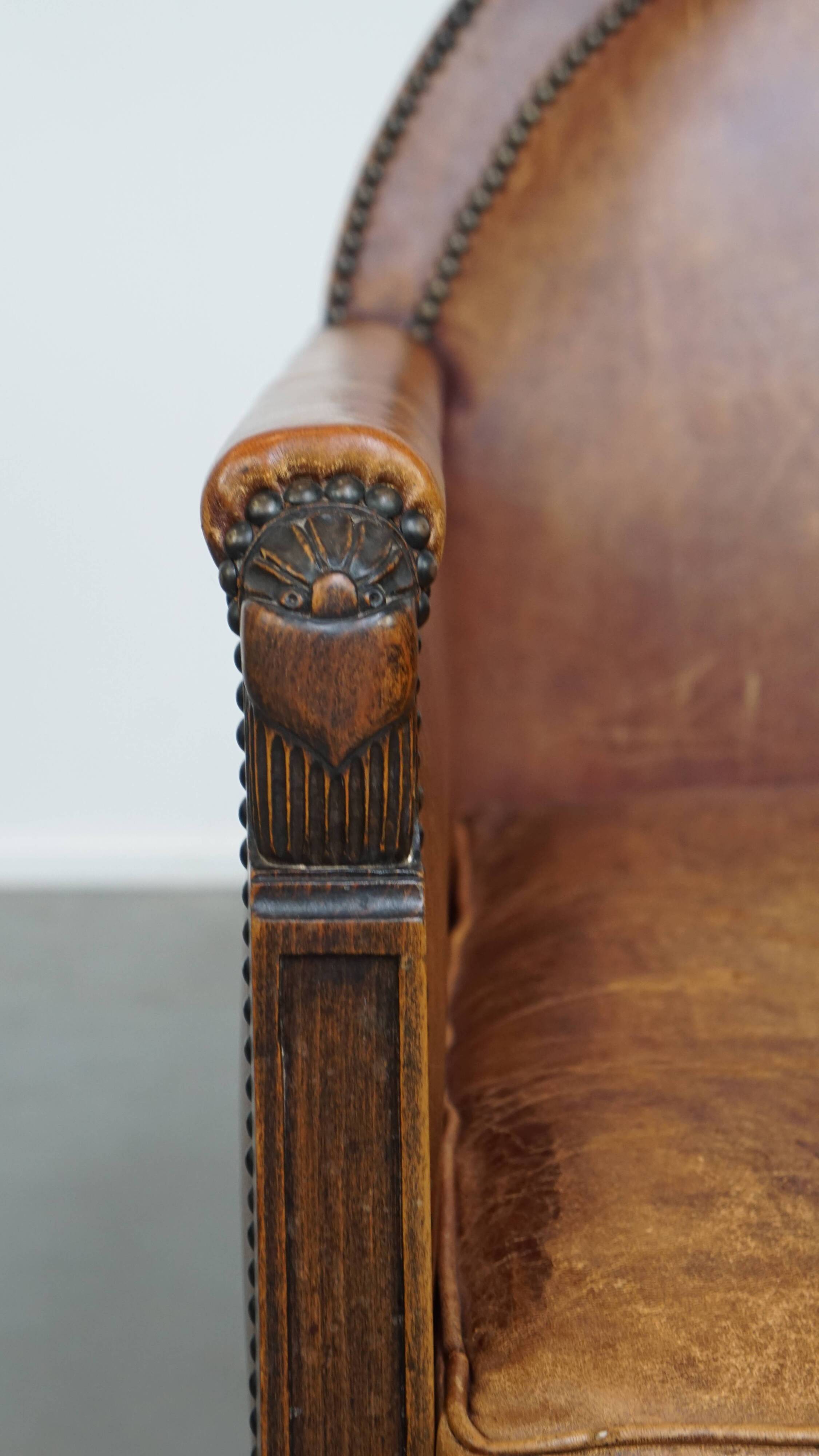 Fauteuil Art Déco en cuir de mouton