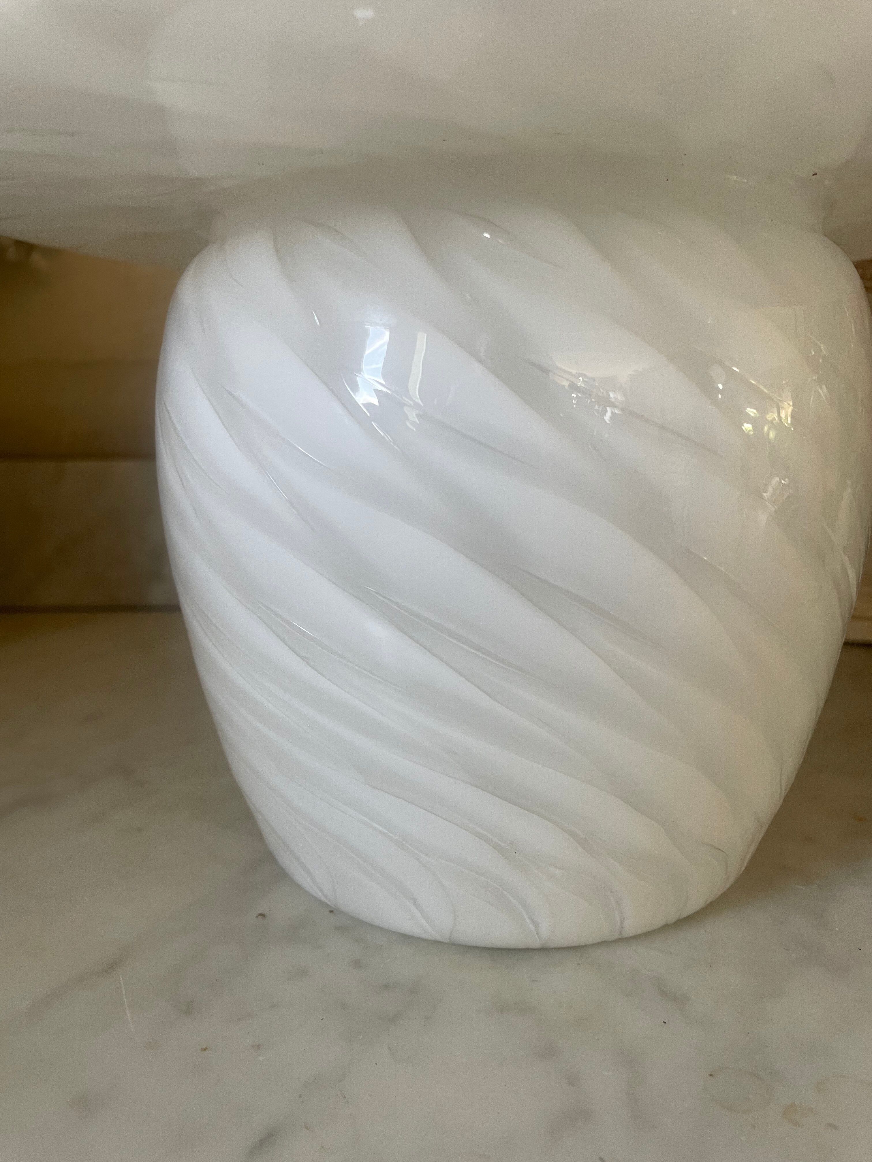 Mushroom lamp, Murano glass in textured opaline, "braided" effect.