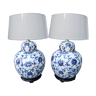 Paire de lampes jarres en porcelaine blanc bleu de Chine
