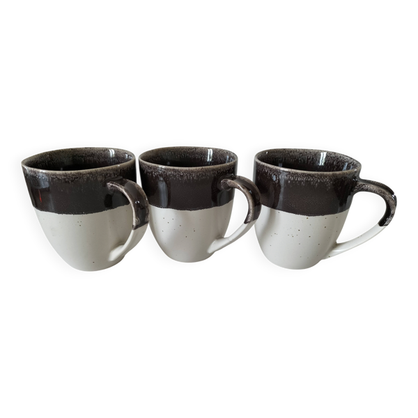 Trio de mugs bicolores grès émaillé esprit atelier café