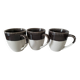 Set of three two-tone mugs, glazed stoneware, café workshop style.