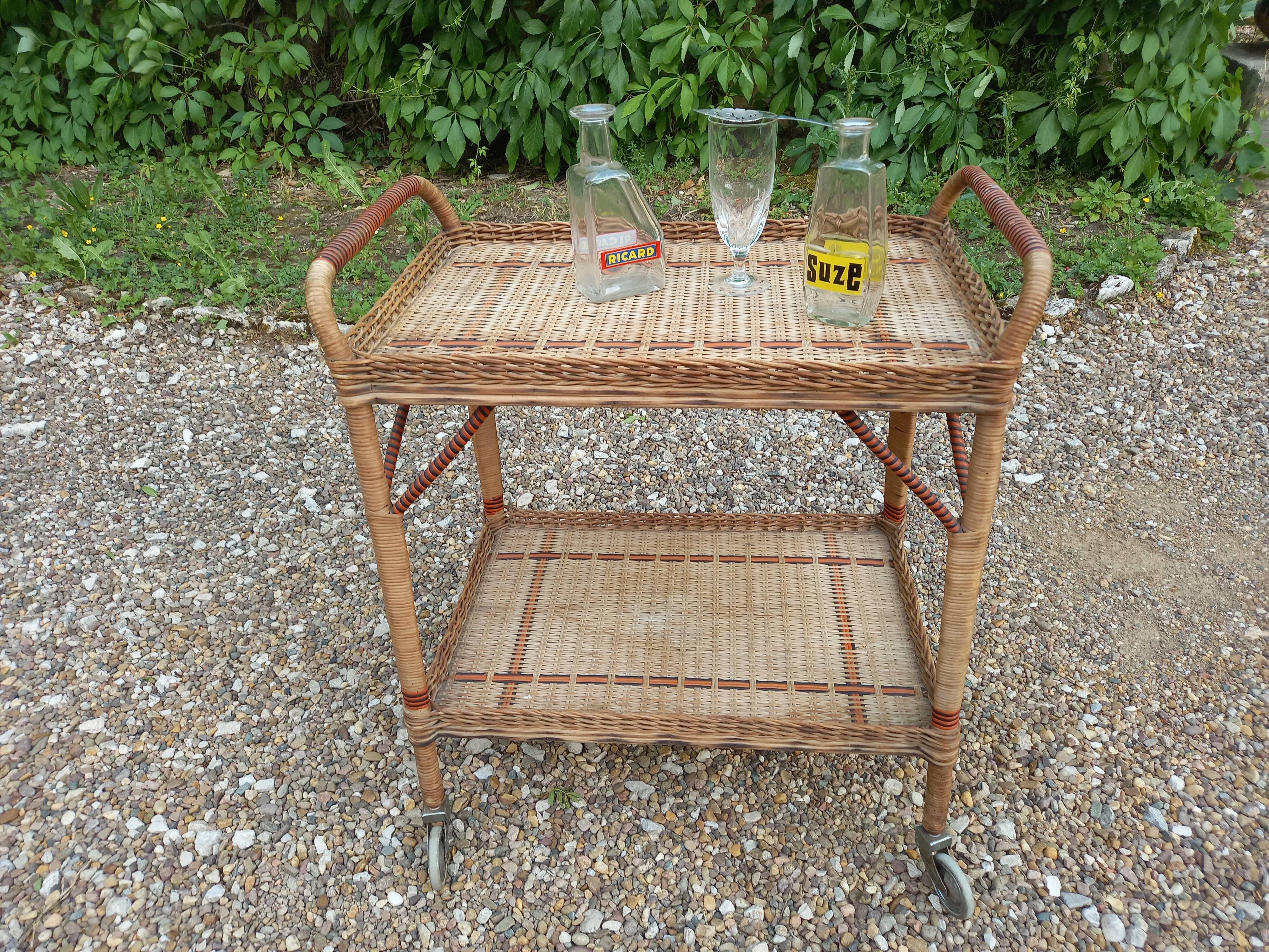 Vintage rolling service 50 rattan