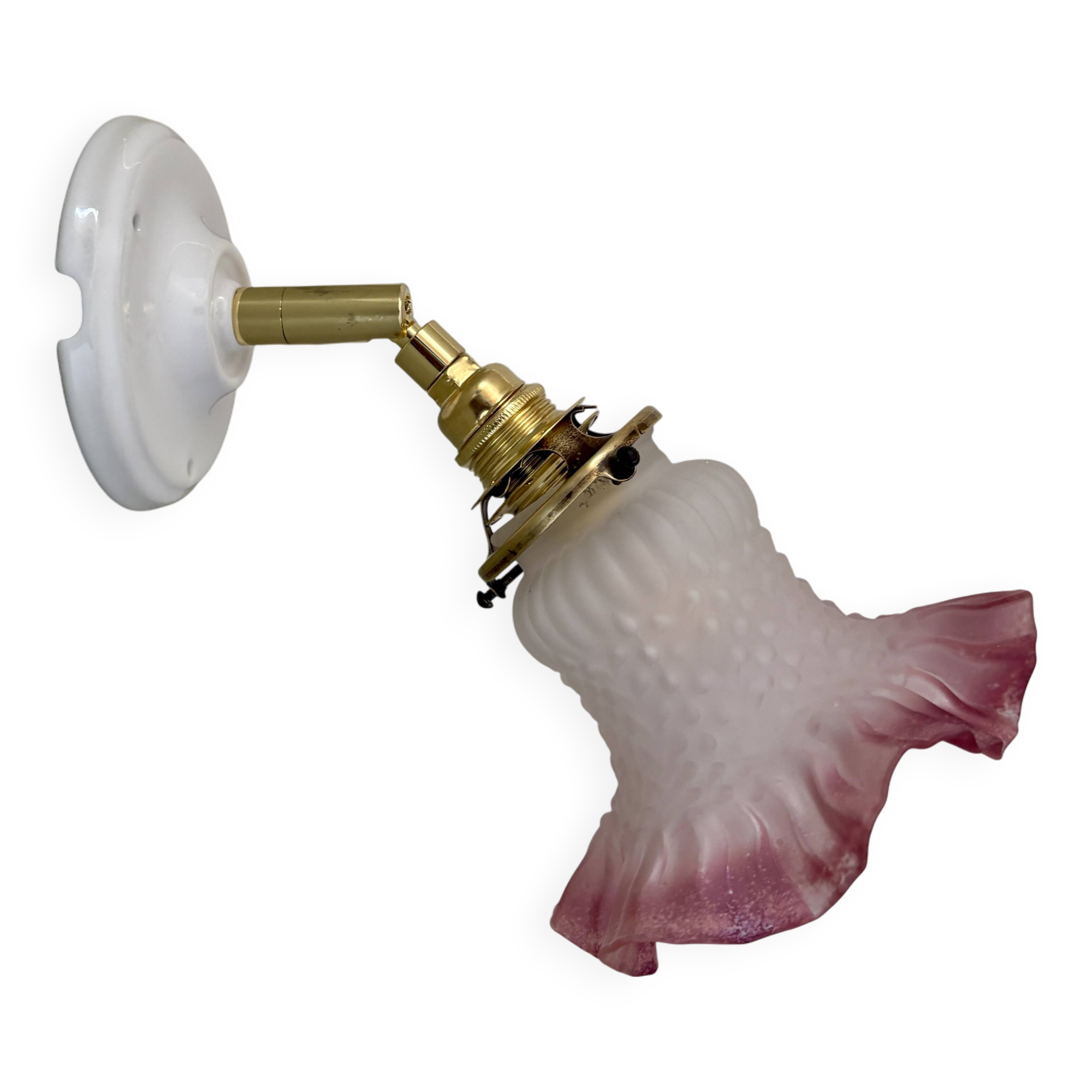 Vintage tulip wall lamp in white and pink frosted glass