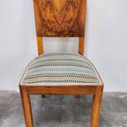 Set of six Art Deco dining chairs in walnut root veneer, 1940s.