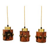 3 lampes en cuivre, laiton et verre
