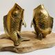 Pair of koi carp vases in brass, animal sculpture