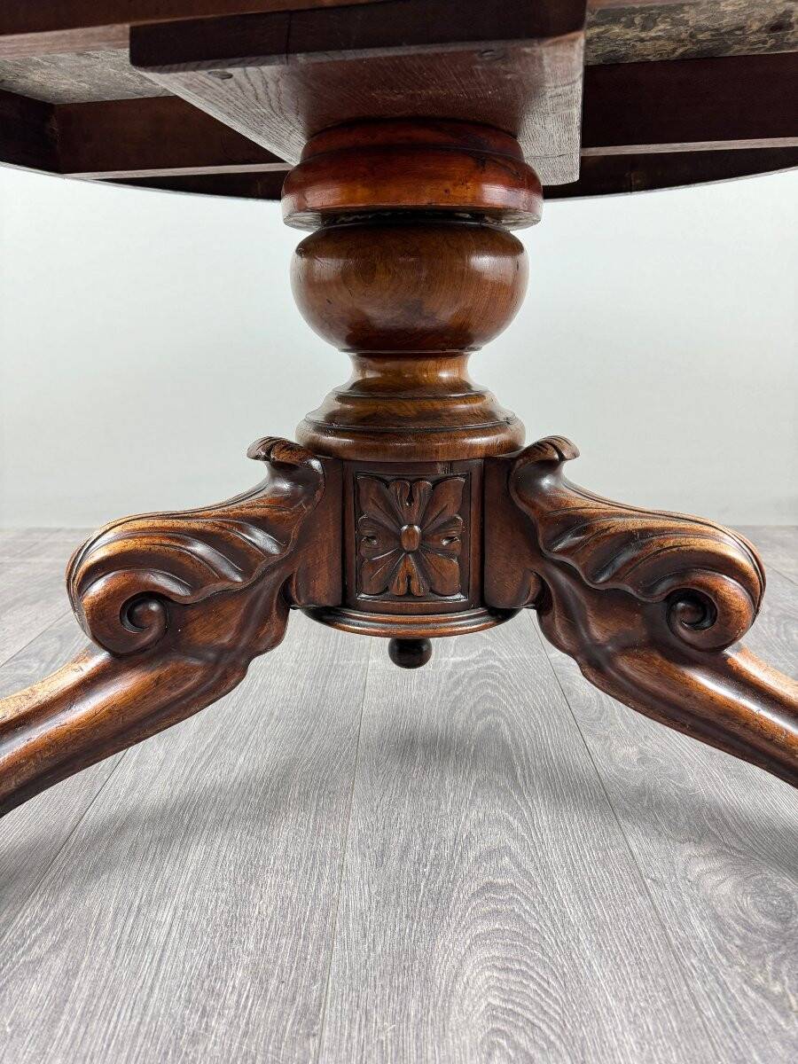 Carved wooden pedestal table with a marble top, Napoleon III period