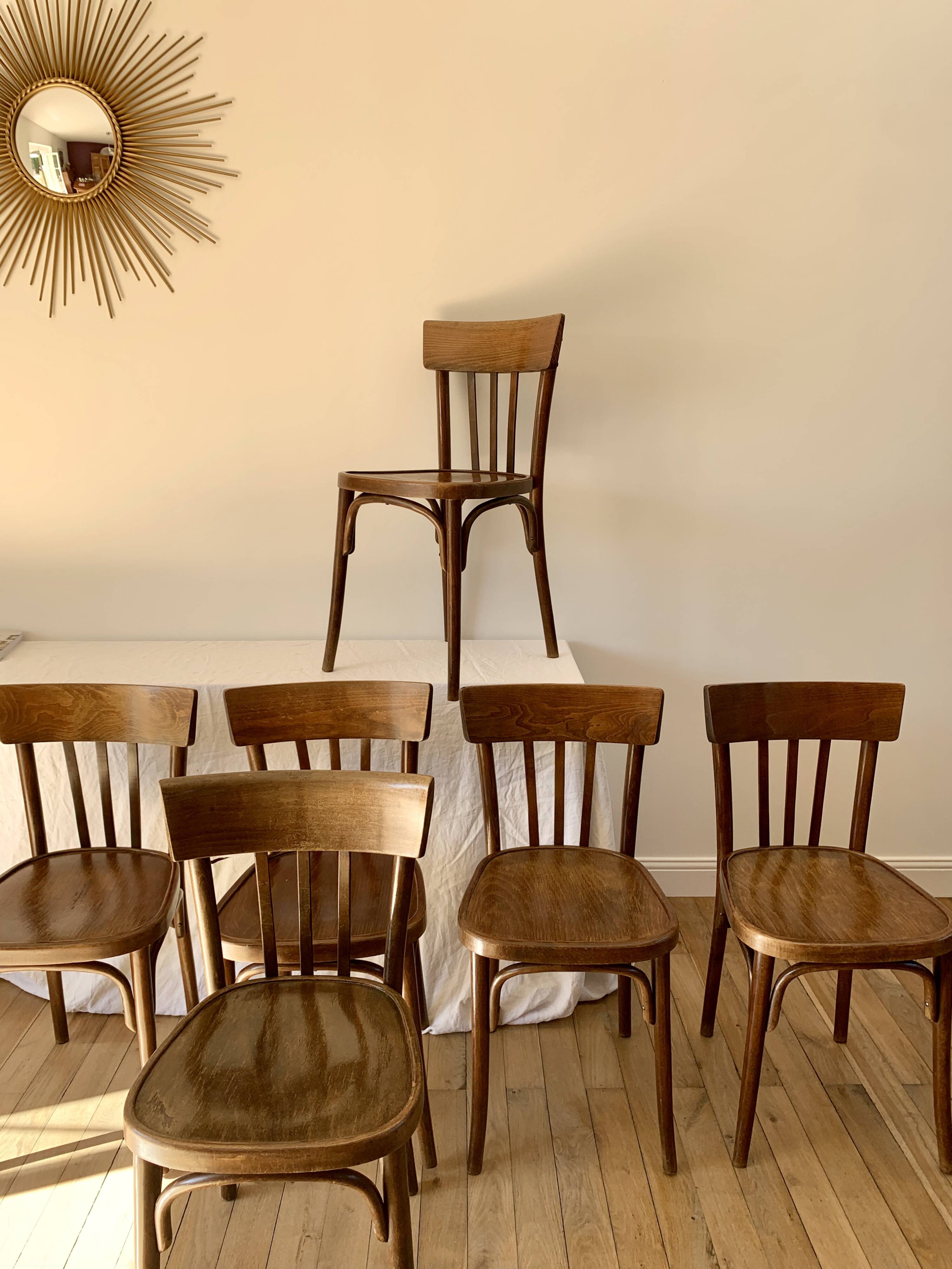 set of 6 bentwood bistro chairs from the 1950s