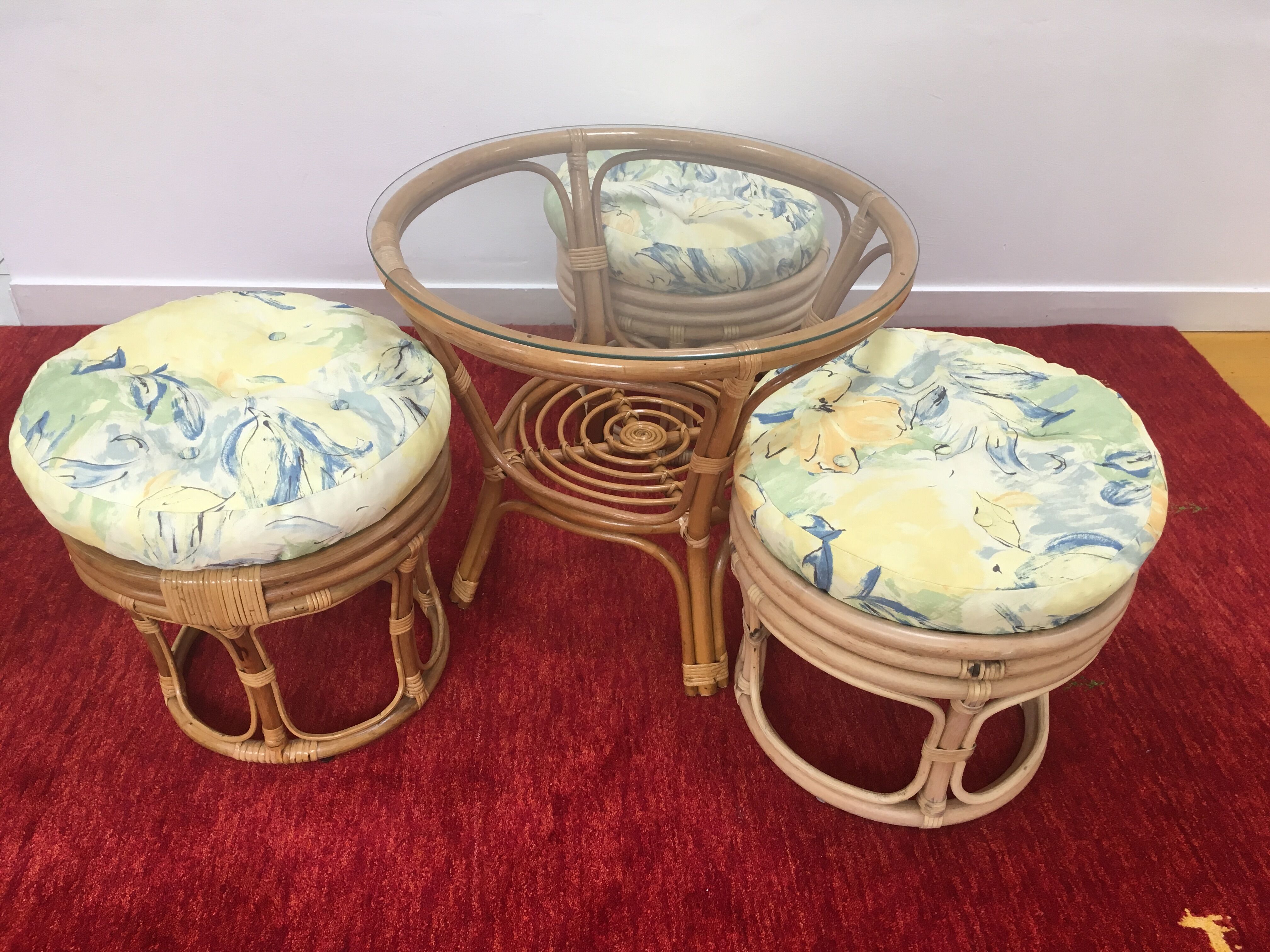 Vintage pouf  in rattan and bamboo