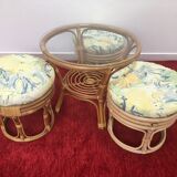 Vintage pouf  in rattan and bamboo