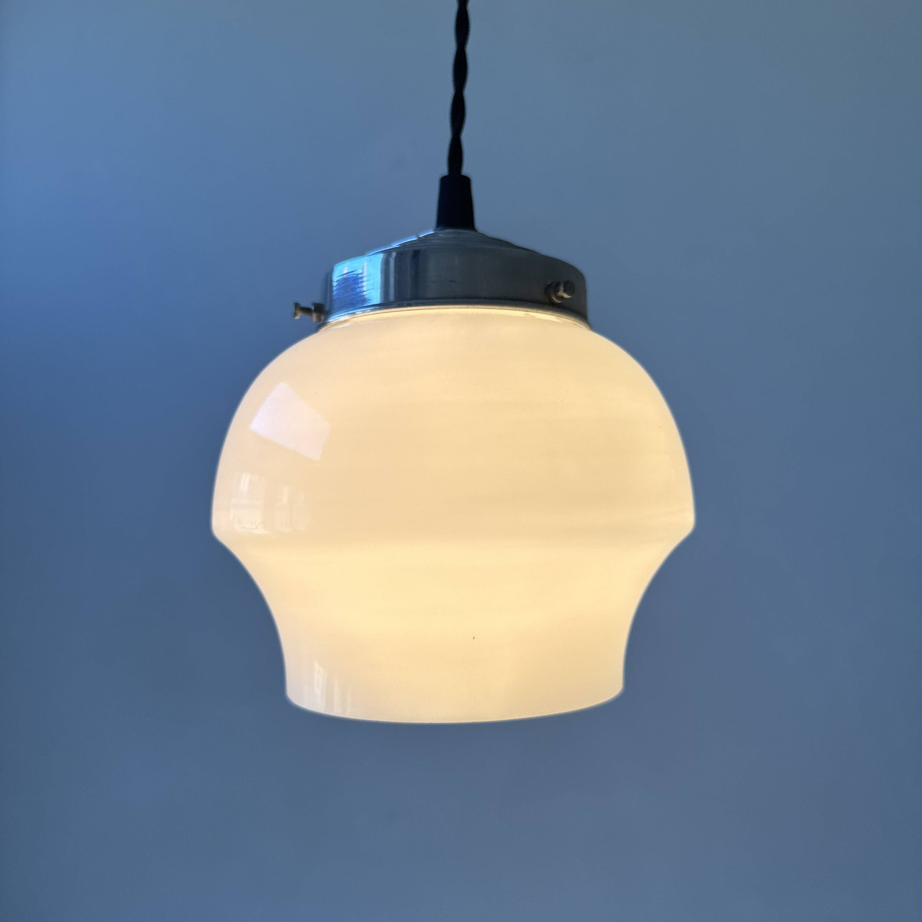 Pair of small vintage opaline pendant lights, 15 cm