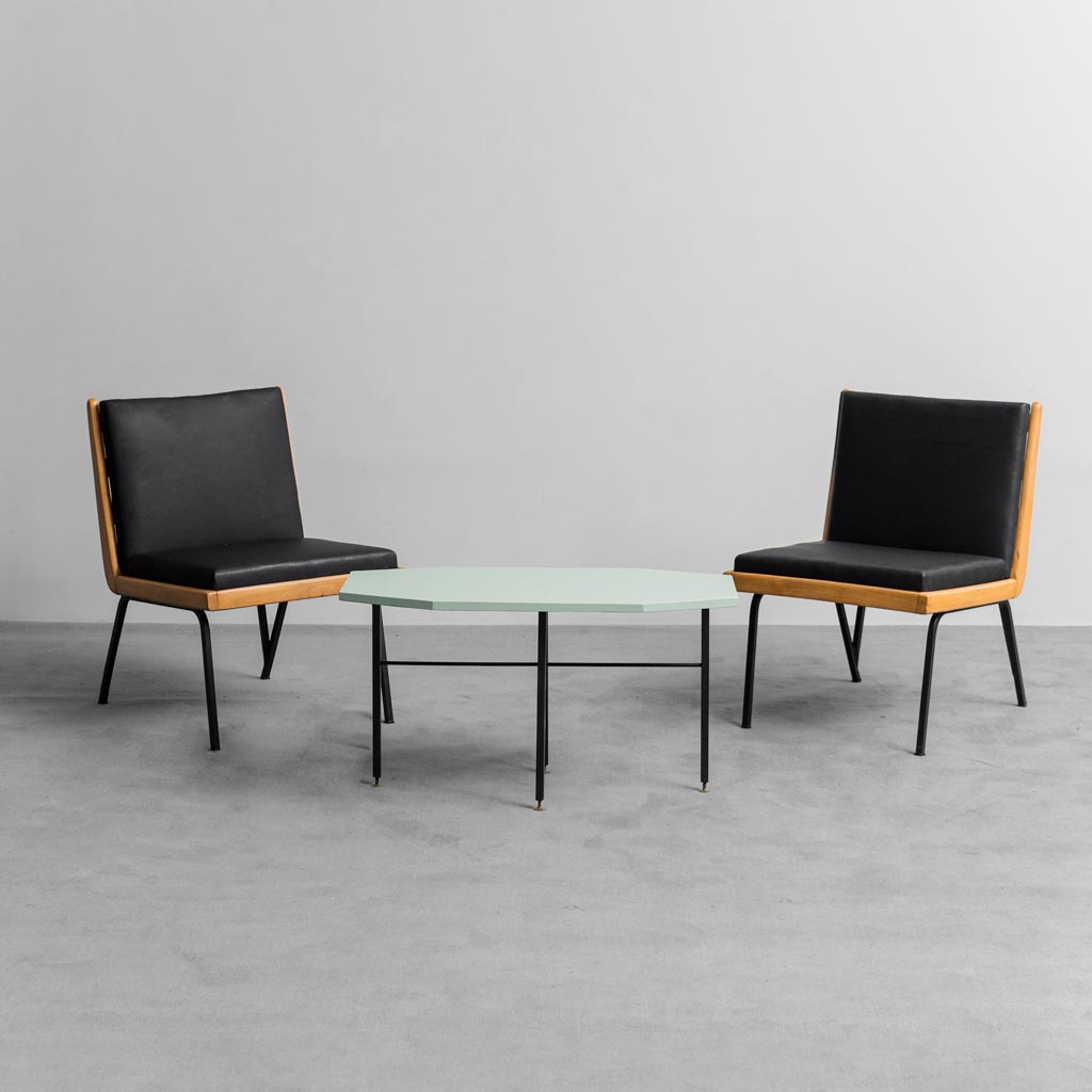 Set due poltrone tavolino legno metallo anni ’60 vintage modernariato