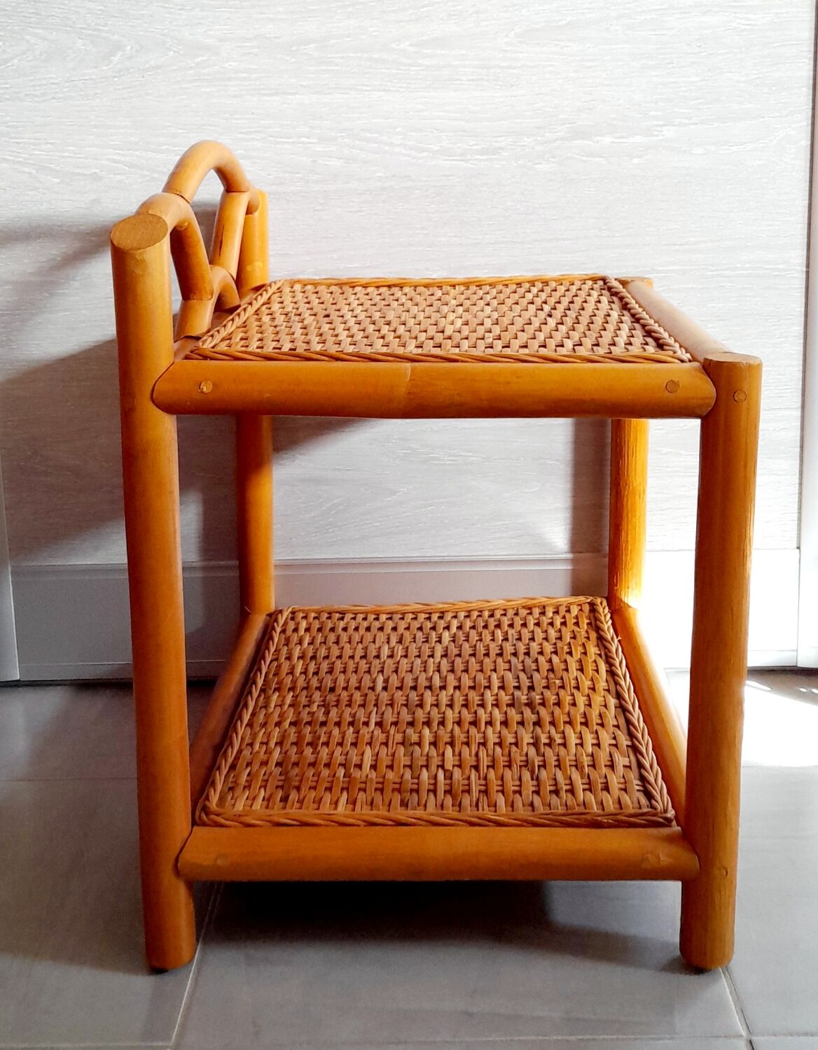60s rattan bedside table