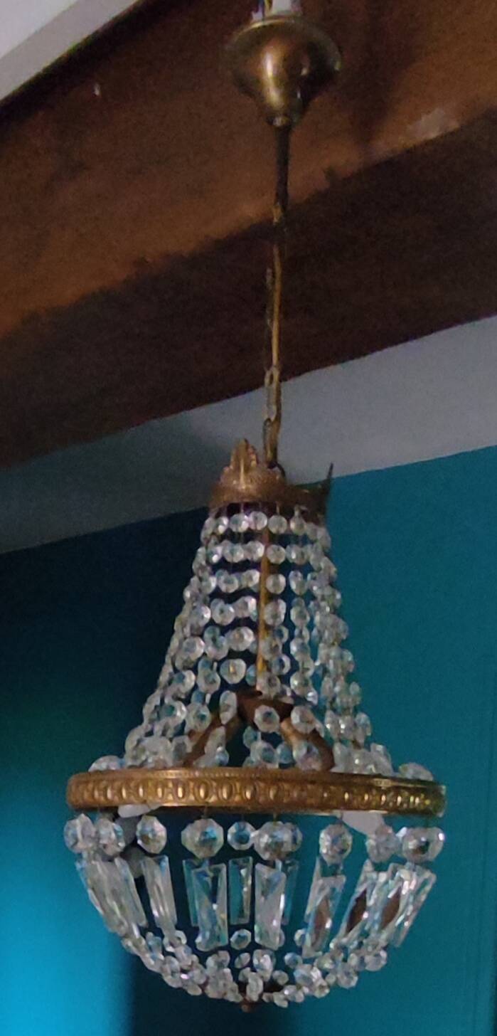 Lustre montgolfière à pampilles ∅ 30 cm laiton