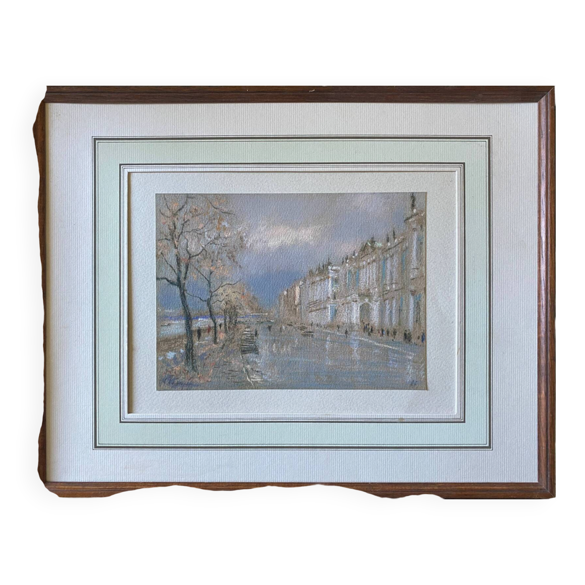Pastel painting "Saint Petersburg" Winter Palace signed + frame
