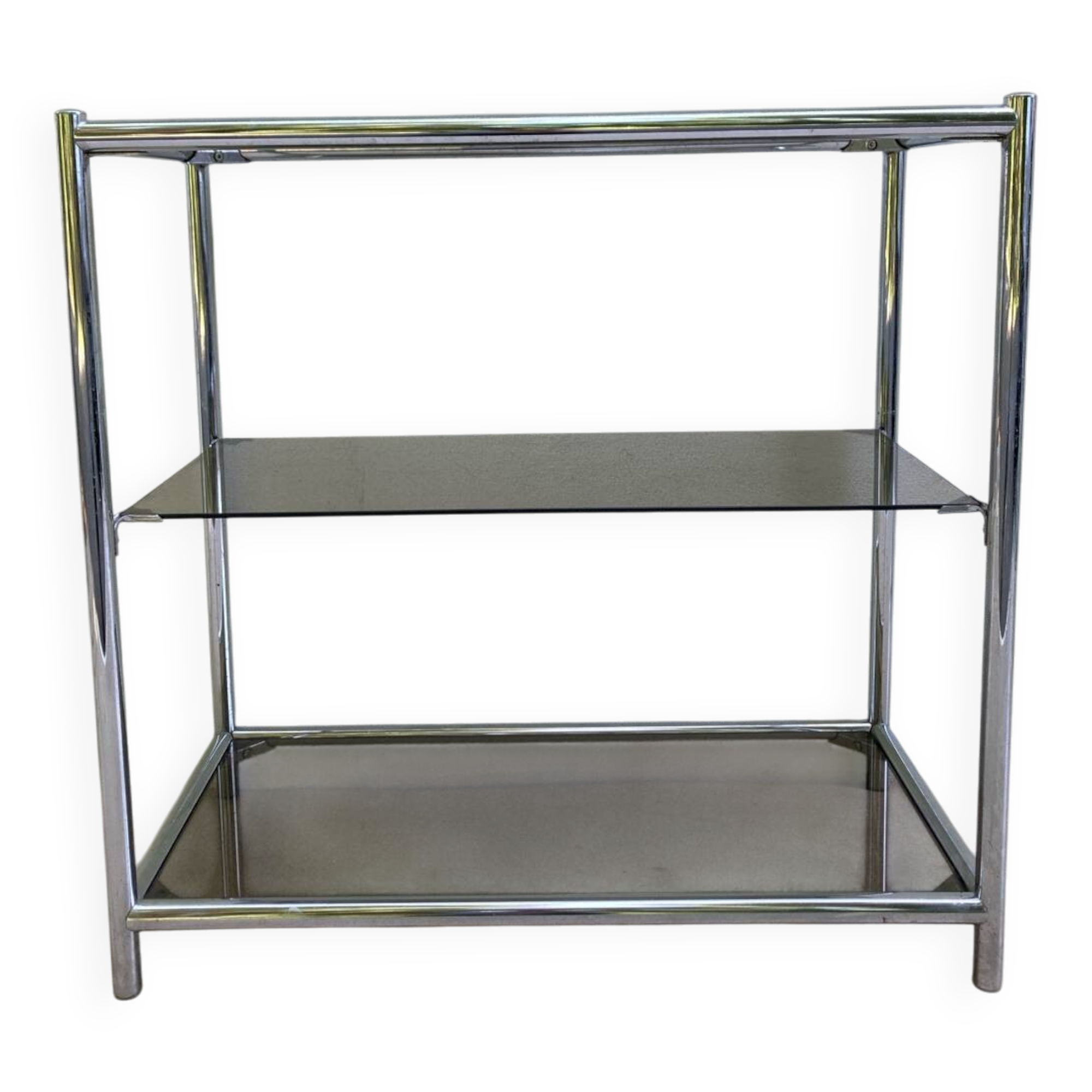 Étagère console chromée verre fumé années 70