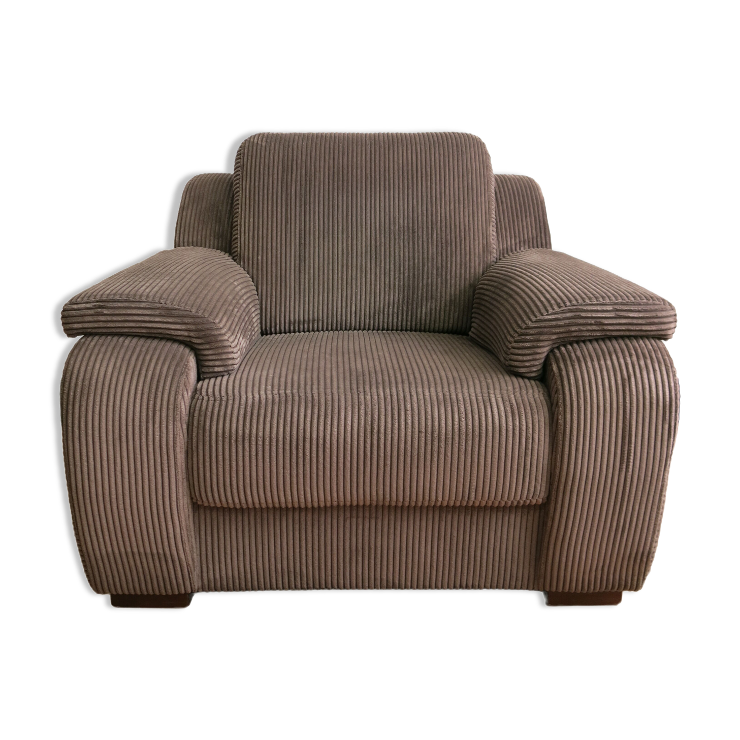 Fauteuil seventies en velours côtelé marron